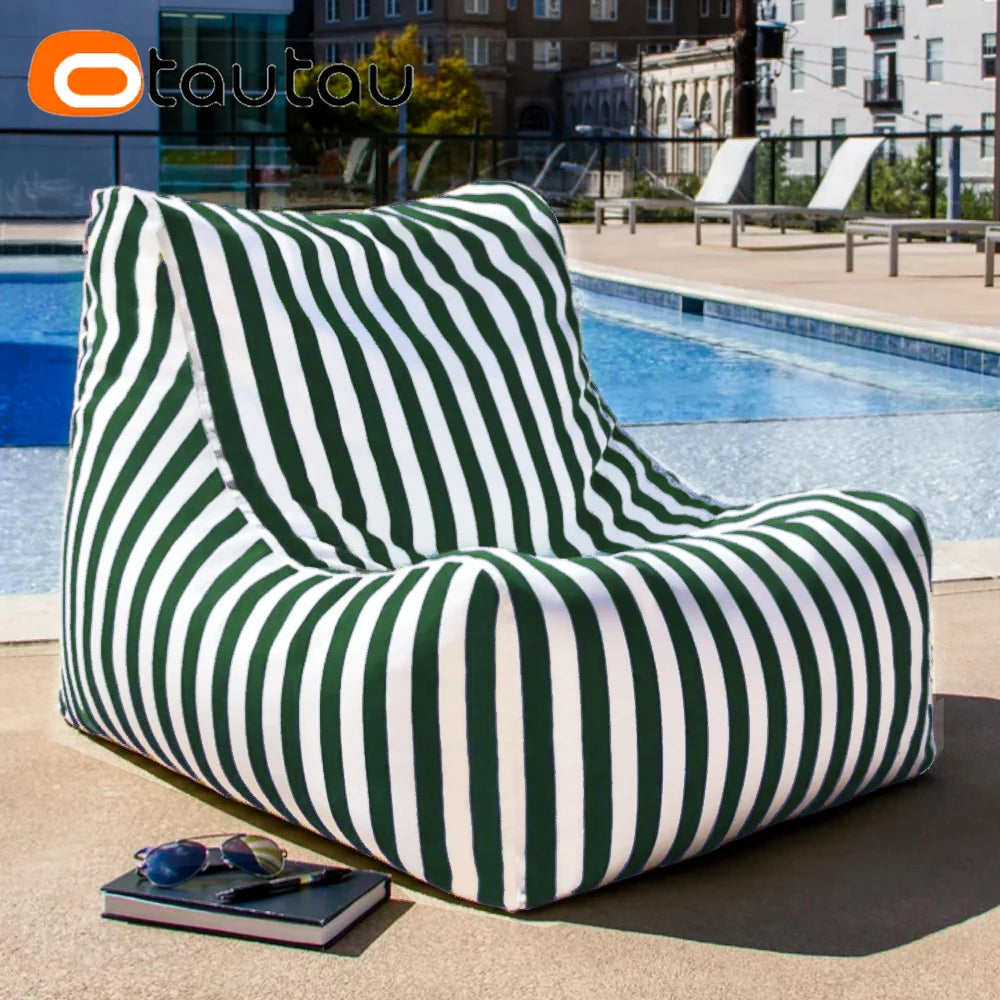 coussin d'assise jardin rayures beige blanc moderne piscine extérieur housse fauteuil plage grande