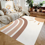 tapis sol moderne motif arc ciel beige rose doré chambre maison décoratif lavable