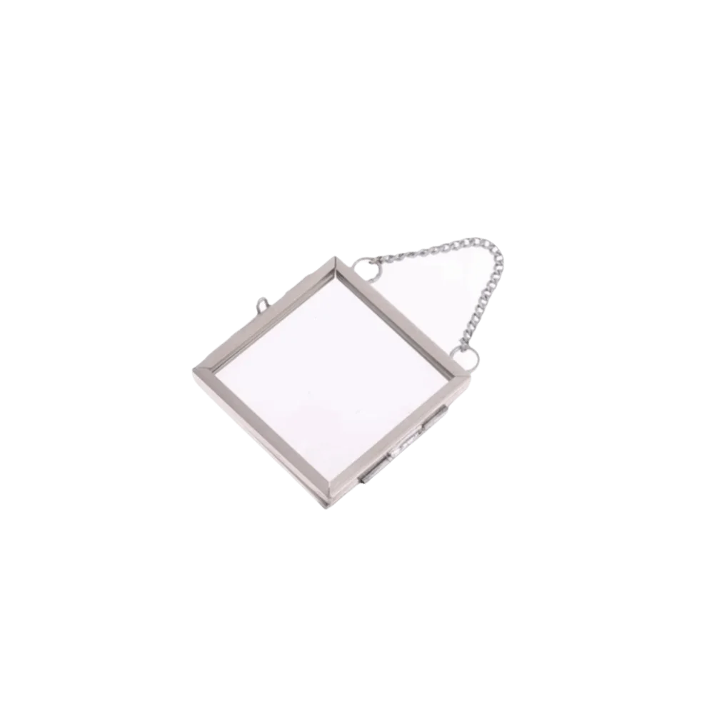 cadres photo suspendus vintage métallique doré argenté vitre transparente suspension chaîne anneaux