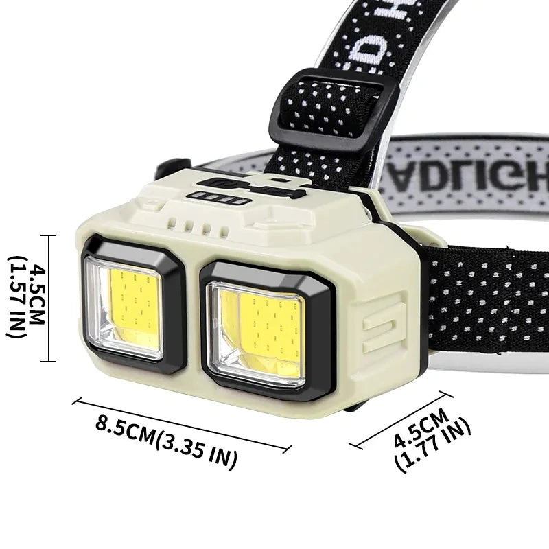 lampe frontale led beige noir rayures ajustable mode camping pêche charge usb type