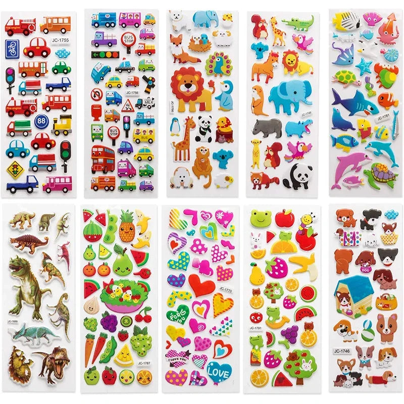 sticker 3d multicolore animaux fruits chiffres scrapbooking deco journal enfants cartoonaufs clips