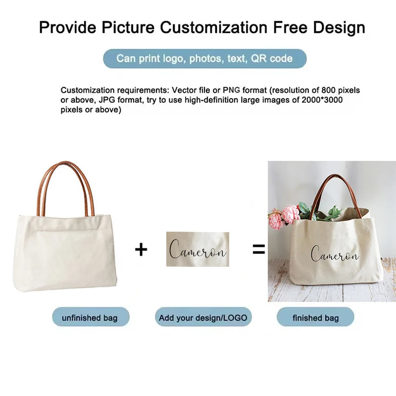 sac main toile crème noir uni décontracté poignées cuir grande capacité portable quà personnalisé