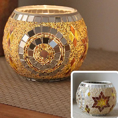 bougeoir multicolore mosaïque artisanal verre opac transparent décoration maison petite bougie chauffe plat support