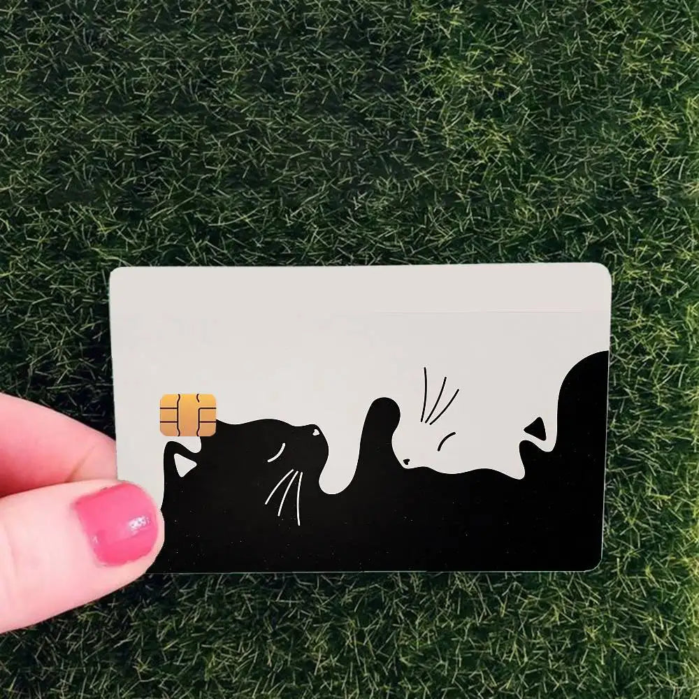 cartes credit personnalisables illustration chats noirs blancs fond nature adhésif inclusion fourrure animé collectionneau