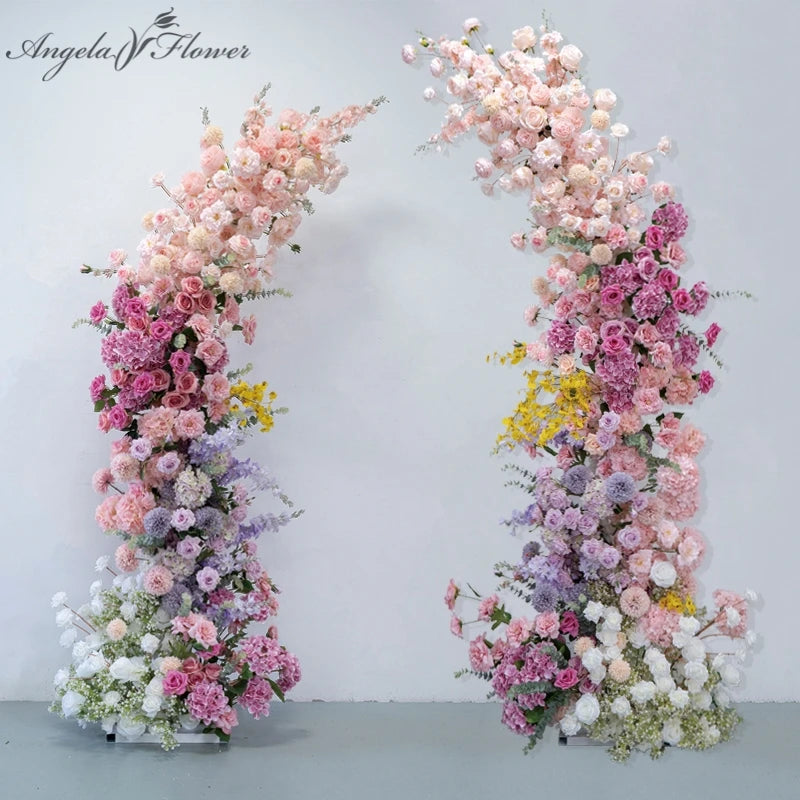 arche décorative florale rose blanche violette fleurs artificielles variées romantique décoration maison extérieure événement