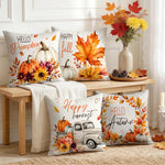 housse coussin imprimée citrouille feuille érable aquarelle automnale décoration maison carré moderne zip invisible