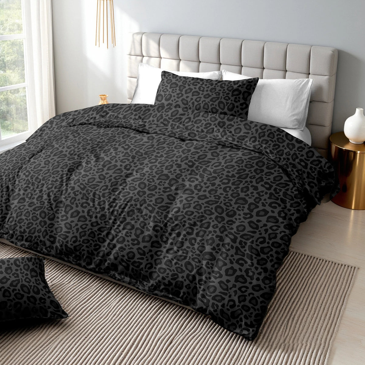 ensemble literie léopard noir moderne couverture taies oreillers motifs animaux