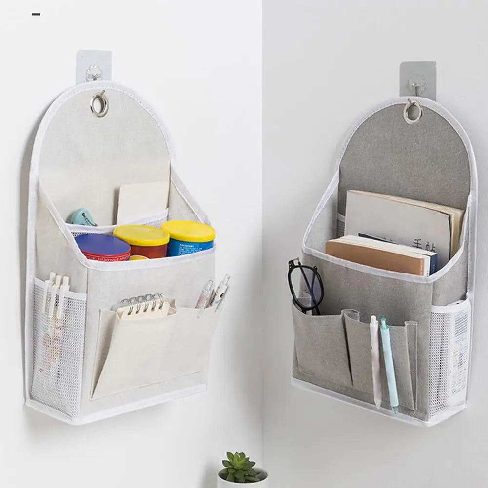sac rangement mural gris clair moderne toile nylon pratique crochet lunettes carnets stylos