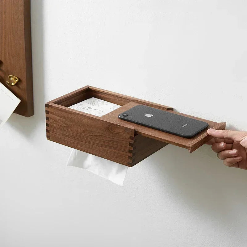 boîte mouchoirs bois minimaliste adhésive amovible moderne salle bain élégante hygiène papier toilette tissu