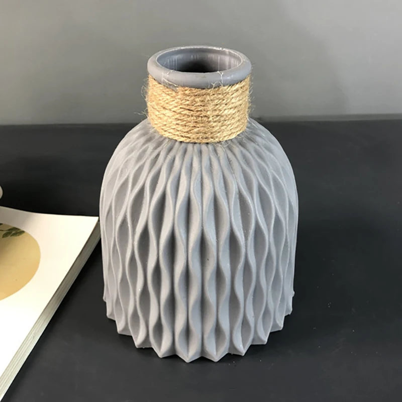 vase décoratif moderne rose fleurs artificielles corde tressée ondulé minimaliste