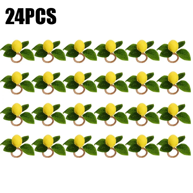 anneau serviettes citron feuilles vertes deco naturelle table occasionnelle festive respectueux environnement pack variante