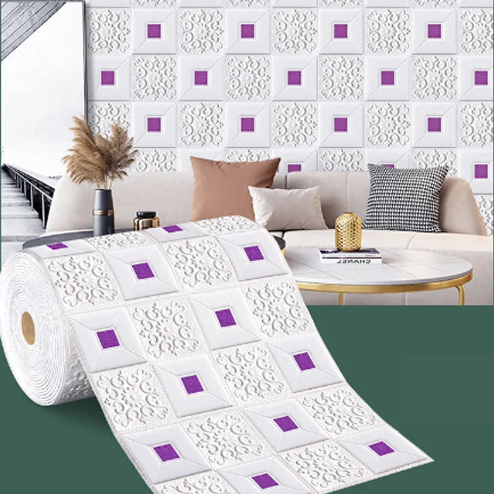 panneau décoratif mural adhésif blanc motif géométrique carrés dorés moderne élégant salon chambre