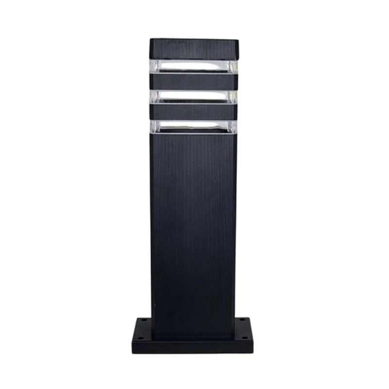 lampadaire moderne solaire extérieur panneau transparent minimaliste aspect boisé fixations sol lumière led aluminium