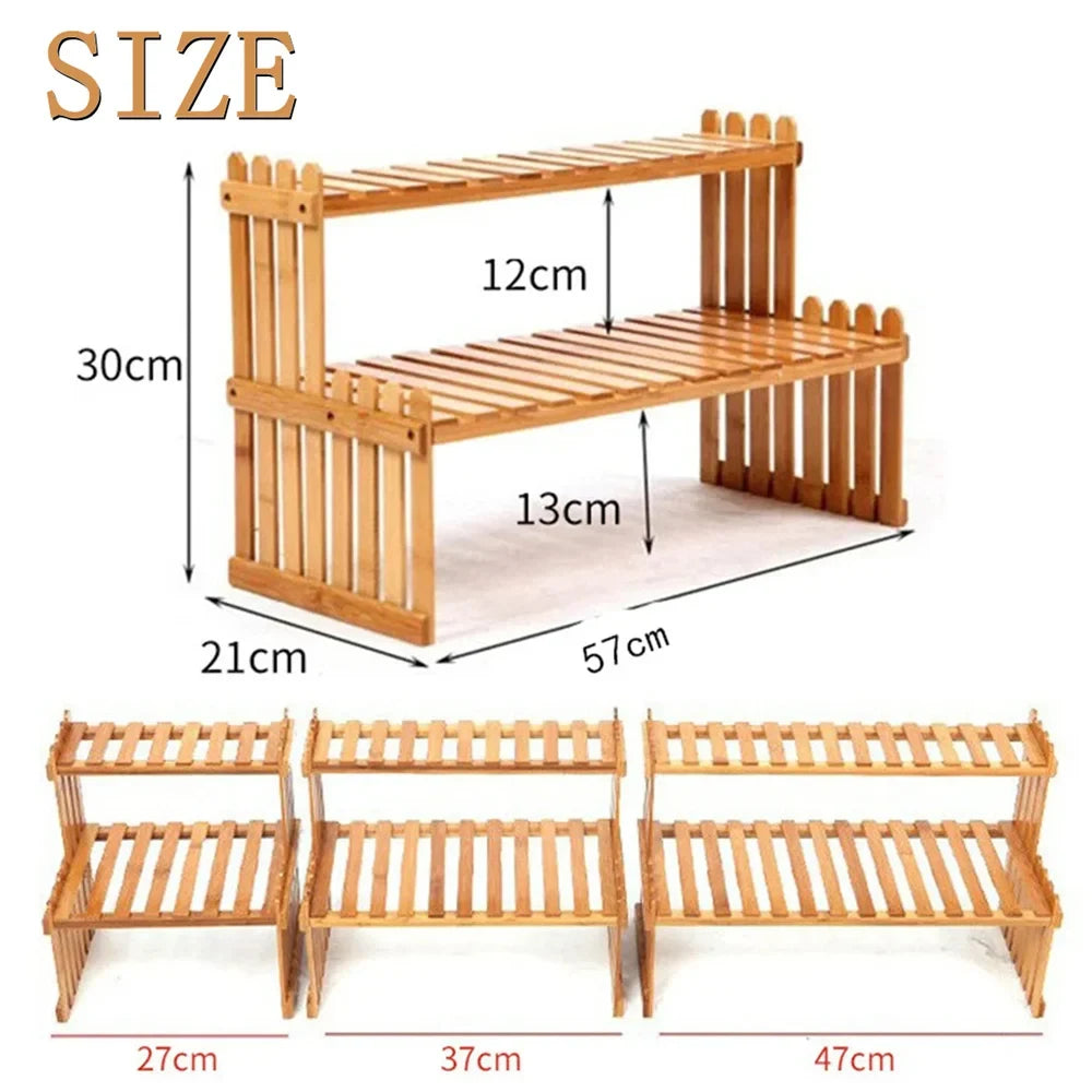 étagère plante bambou moderne simple niveaux naturel hauteur 30cm largeur 57cm