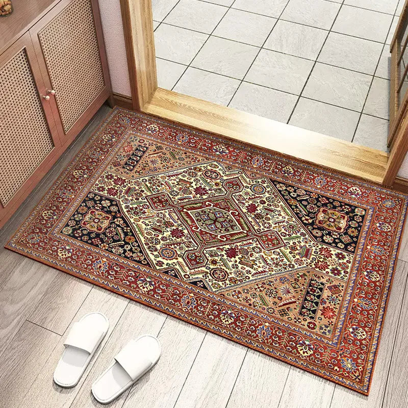tapis sol vintage motif mandala floral rouge bleu beige classique maison intérieur