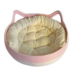 lit chat tissé main rose clair beige coussin amovible moderne