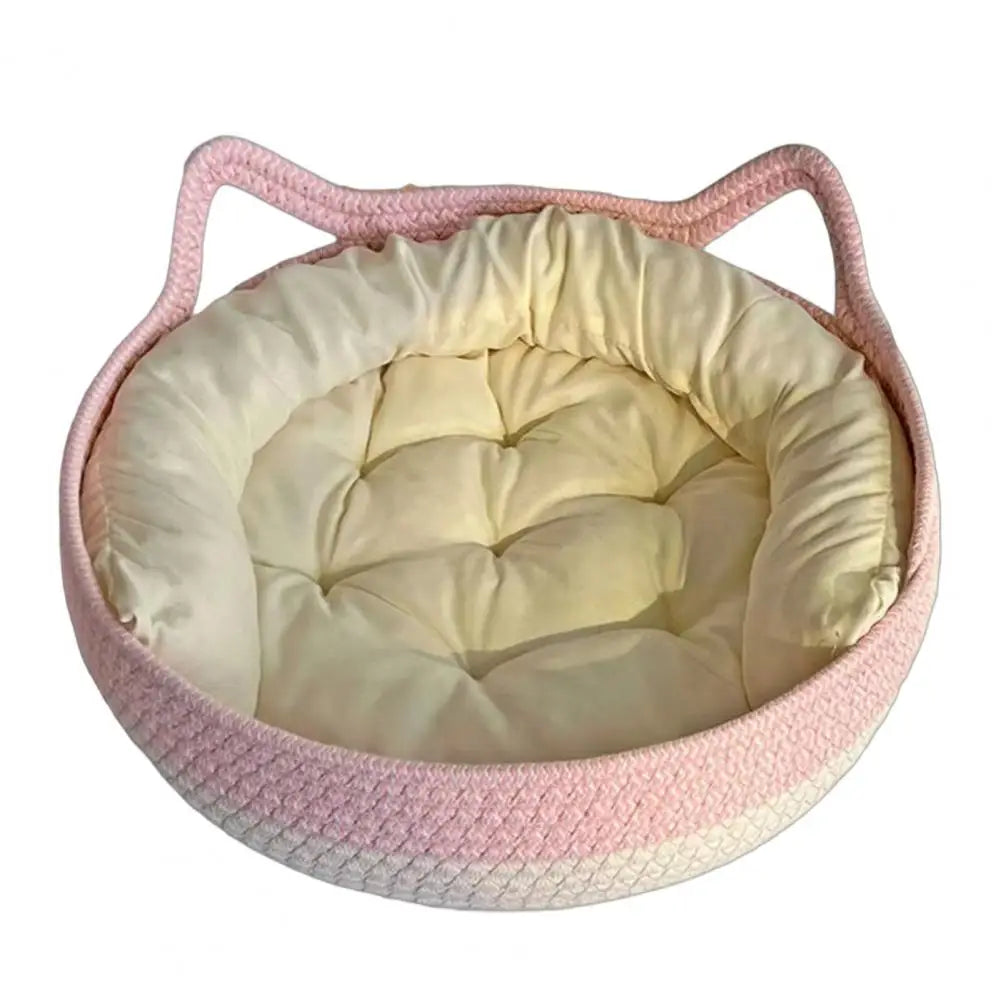 lit chat tissé main rose clair beige coussin amovible moderne