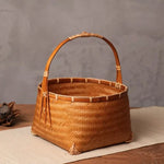 panier rangement tissé bambou marron traditionnel poignée bois rangement pique niqueextérieur thé