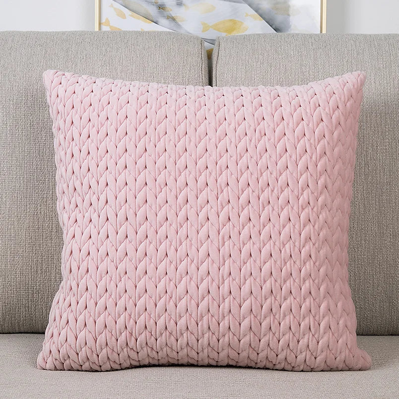 taies d'oreillers carrées polyester coton motif tissé relief modernes vert foncé gris rose pastel