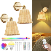 lampe murale tressée abatjour semi transparent led multicolore moderne bohème télécommande rechargeable