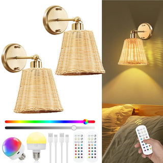 lampe murale tressée abatjour semi transparent led multicolore moderne bohème télécommande rechargeable
