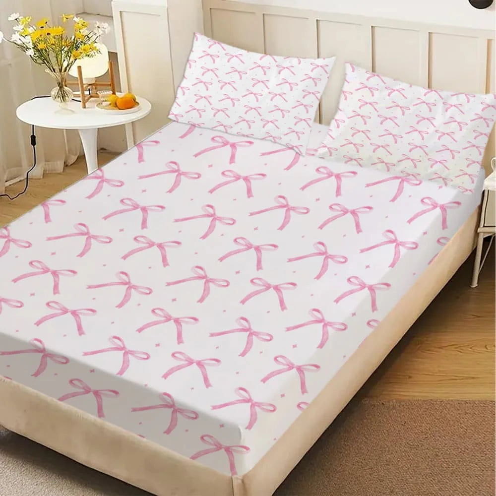 drap housse lit blanc rose imprimé élastique moderne poches profondes coton polyester queen king