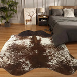 tapis marron blanc peau vache aspect naturel moderne rustique polyester jacquard rectangle salon chambre