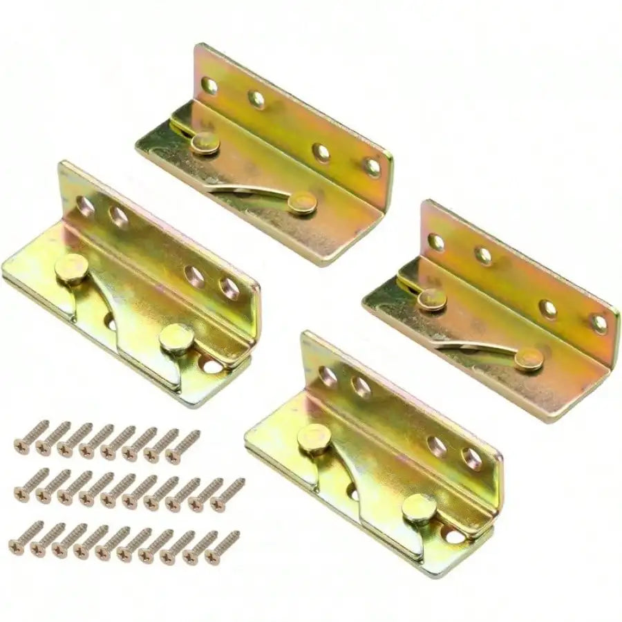 supports d'angle lit meuble bois clair vis apparentes équerres d'angle minimaliste jaune doré quincaillerie