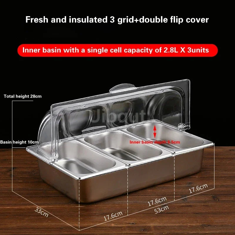 bac alimentaire acier inoxydable couvercle transparent poignée buffet cuisine moderne