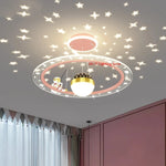 plafonnier moderne blanc rose étoiles concentrique télécommande lumière variable enfants chambre