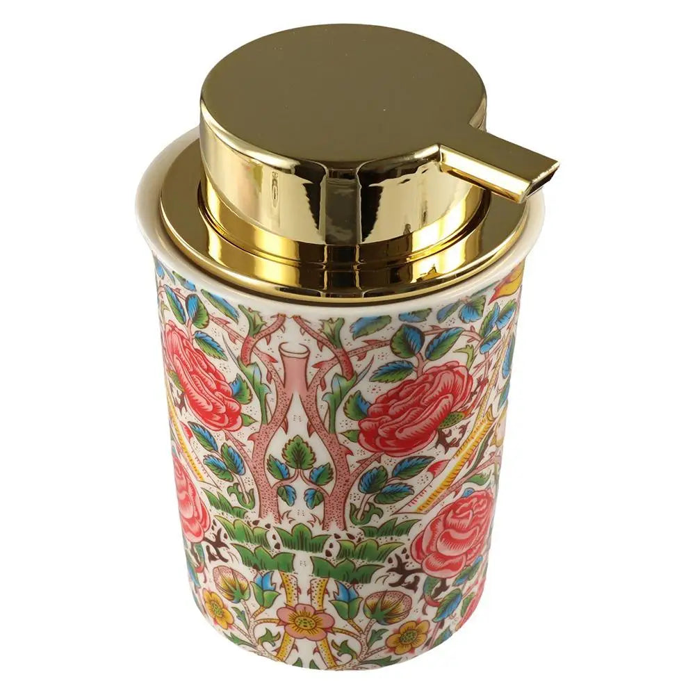 distributeur savon liquide mousse floral vintage blanc rouge vert or