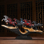 ornements sculptés chevaux résine artisanal chinois couleurs dorées rouges noires modernes
