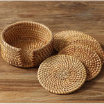 coasters tissés raphia naturel rustique ensemble six accessoires cuisine thé