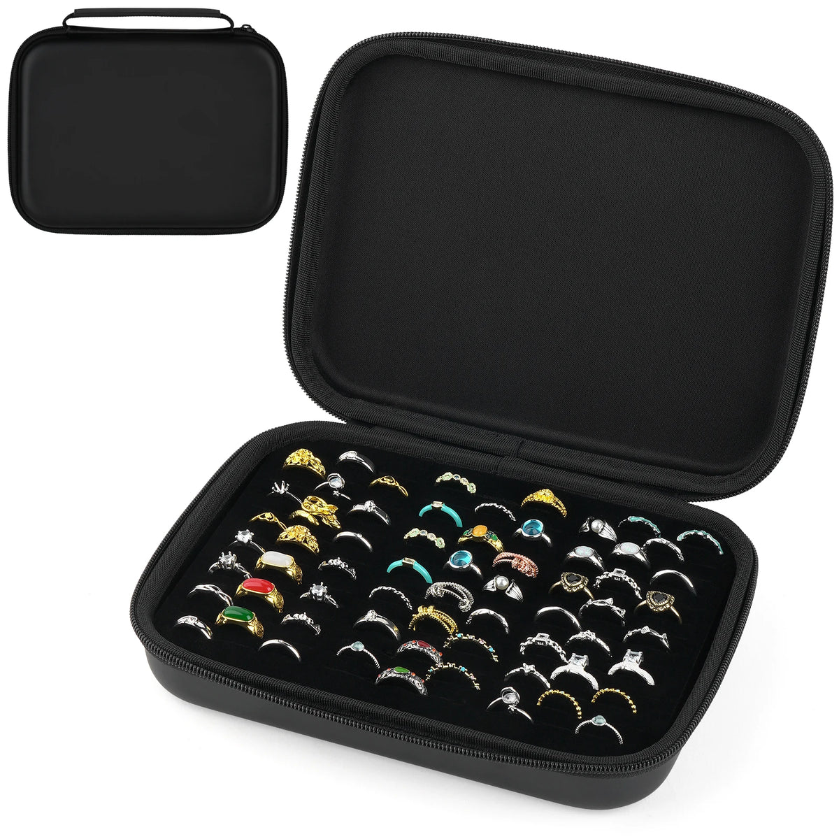 boîte rangement bijoux velours noir moderne zippée anneaux boucles doreilles opaques
