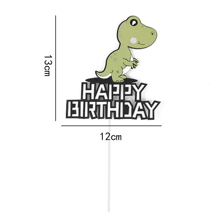 décoration gâteau enfant dinosaure cartoon palmiers ballons happy birthday motifs floraux tringle festif anniversaire