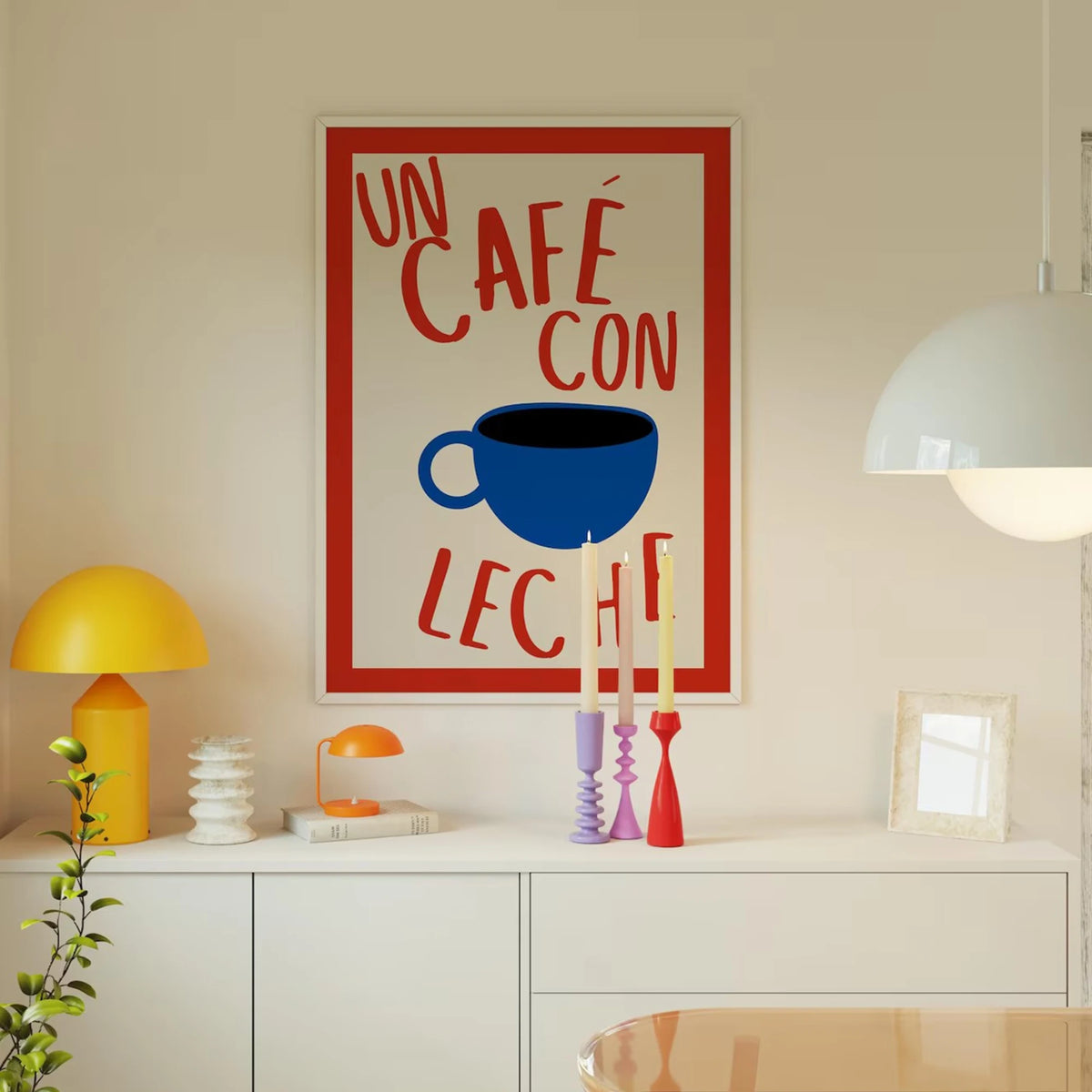 affiche graphique moderne con leche tasse rouge blanche bleue salon chambre