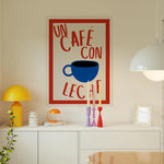 affiche graphique moderne con leche tasse rouge blanche bleue salon chambre
