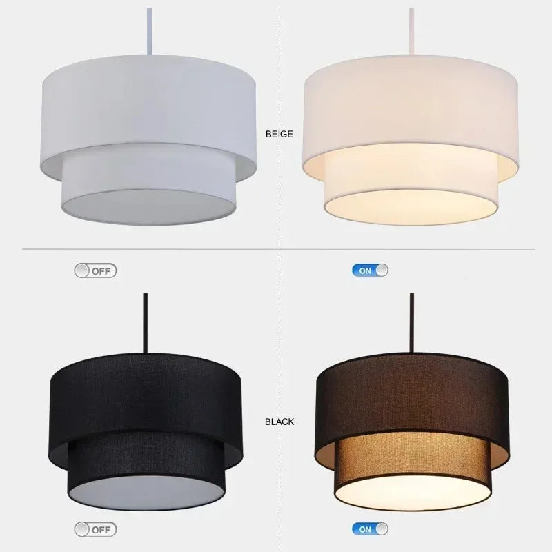 lampe suspendue moderne tissu lin beige noir salon chambre minimaliste