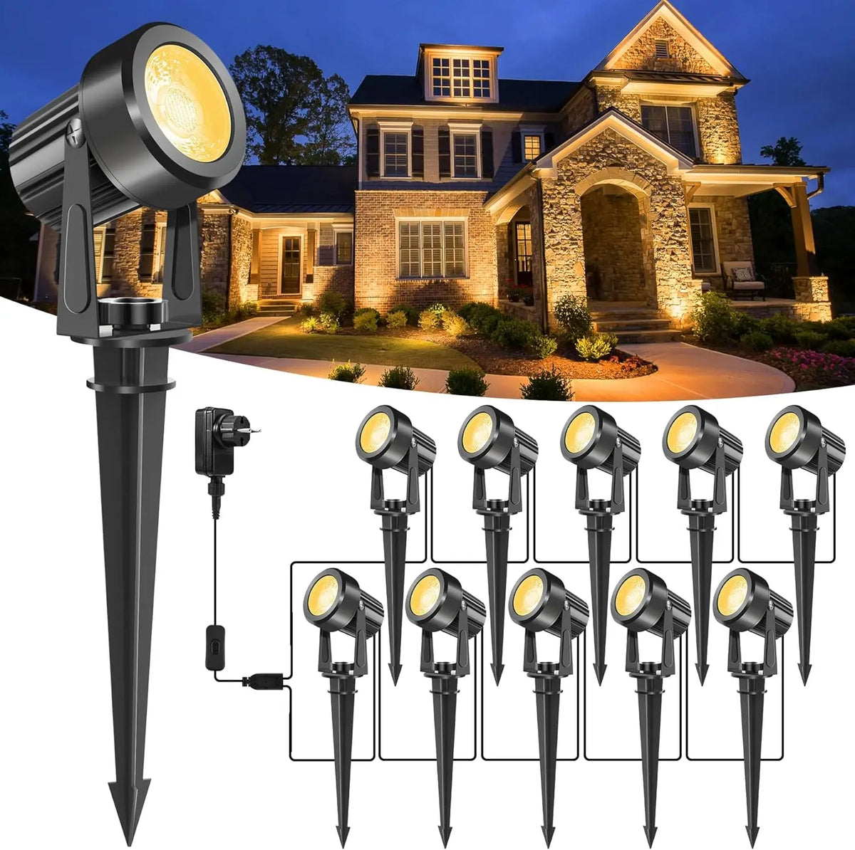 projecteur paysager led noir moderne ip65 extérieur 220v 10 leds adaptable piquet jardin lumière