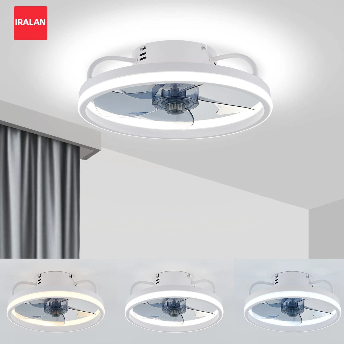 ventilateur led lumineuse moderne blanc rond télécommande fixe intelligent économique