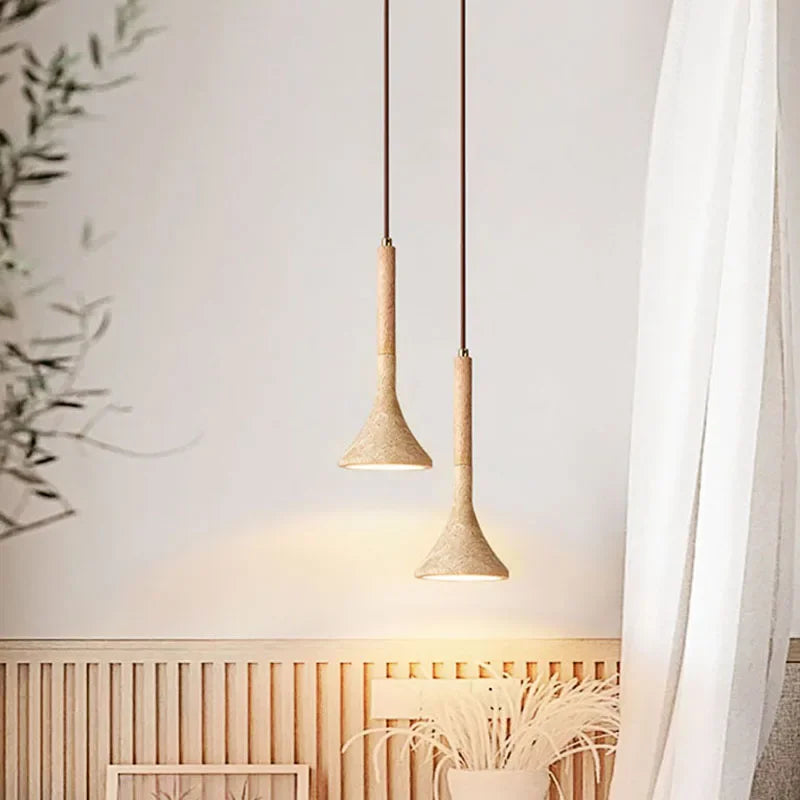 suspension lumineuse moderne pierre beige clair texture granulée opacité câble noir led 90 260v