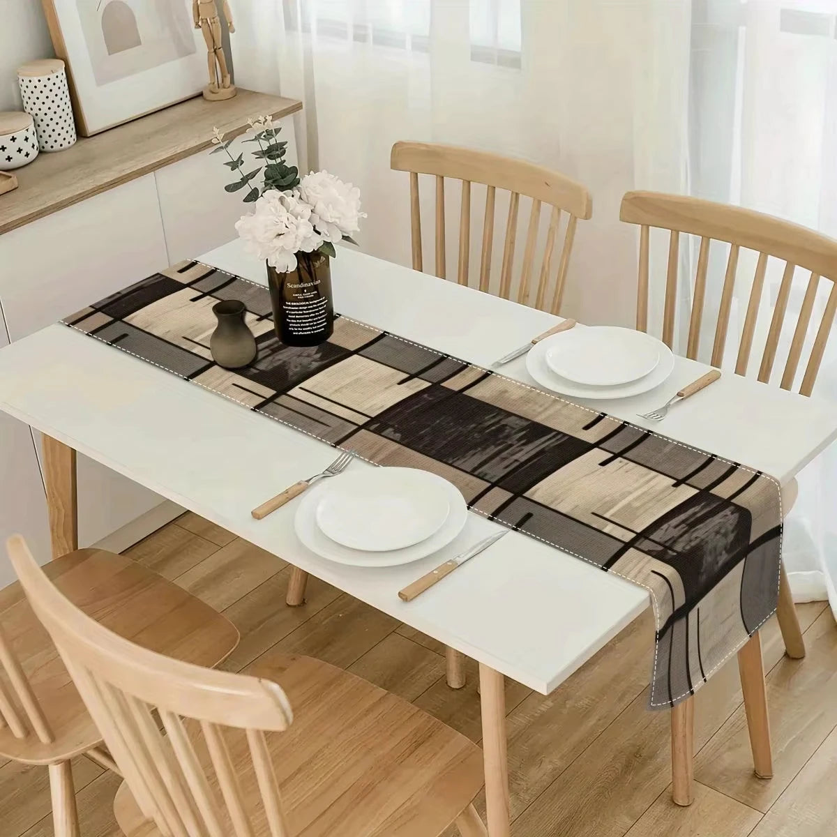 nappe moderne géométrique polyester beige marron noir gris texturée abstraite cuisine salon