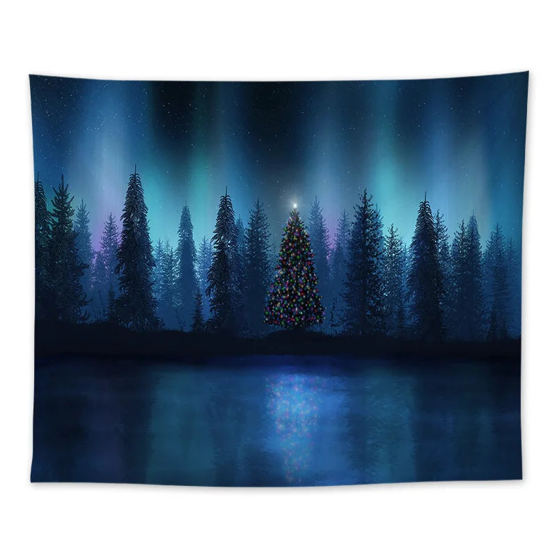 tapisserie forêt nocturne étoiles aurora borealis bleu noir blanc vertical maison chambre decoration