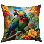 taies d'oreiller motif tropical perroquets fleurs multicolores moderne polyester 45x45cm zipper closure