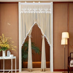 rideau porte décoration dentelle pompons auto adhésif blanc beige violet vertclair