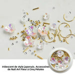 accessoires nail art fleurs blanc doré irisées strass coquillage japonais