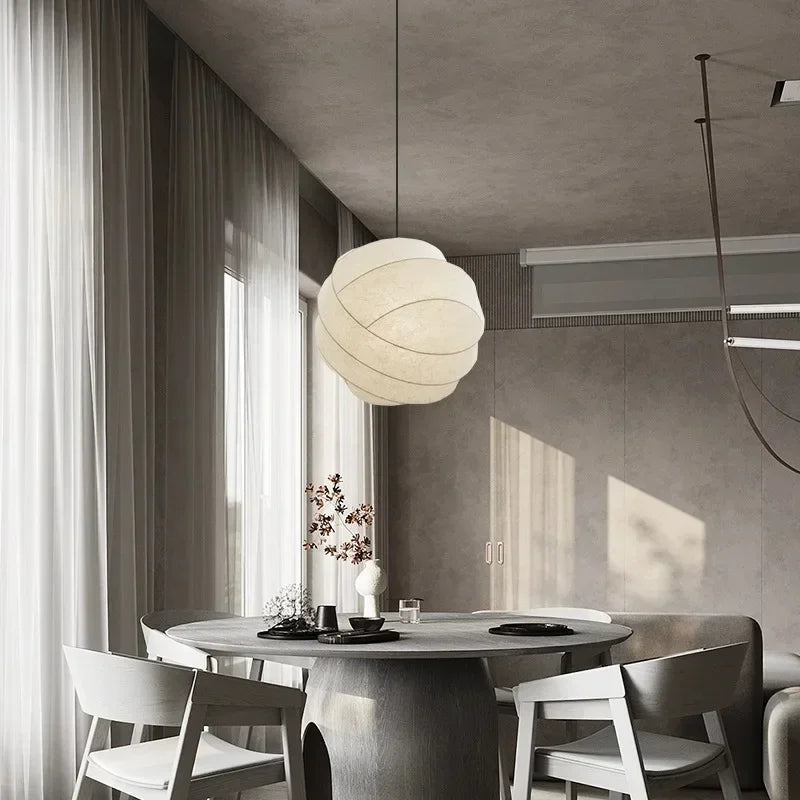Suspension lumineuse soie beige clair rayures horizontales moderne cuisine salon chambre