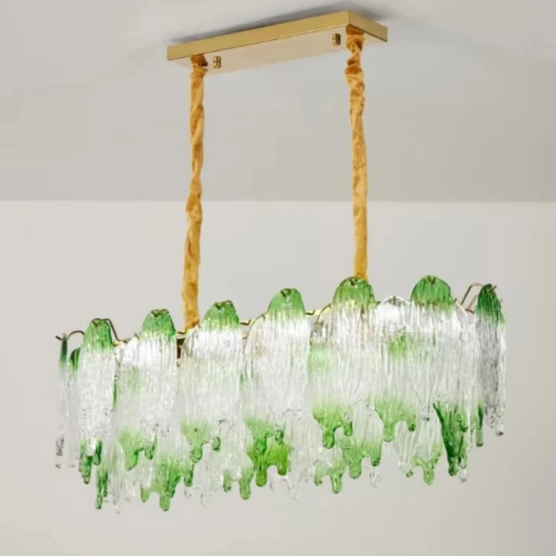lampe suspendue vert classique blanches gouttes verre vintage doré