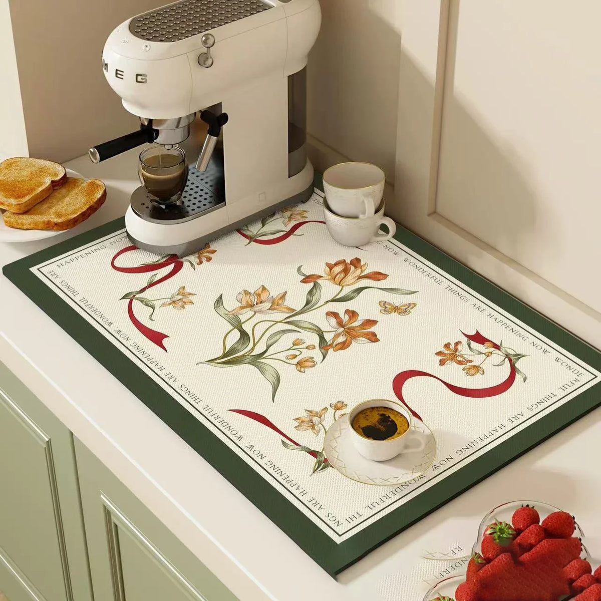 tapis cuisine absorbant antidérapant décoratif séchage vaisselle pose tasse moderne