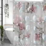 Rideaux de douche en design floral, présentant des pétales de fleurs roses coupées sur un fond blanc, apportant une touche de couleur rose à la décoration intérieure de la salle de bain. Ces rideaux, en plus d'être un élément de plomberie essentiel, ajoutent une esthétique florale élégante à l'espace, complétant parfaitement le design intérieur.